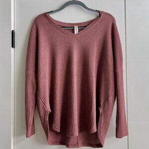 Mahina Drapey Textured V-Neck Sweater S Mauve